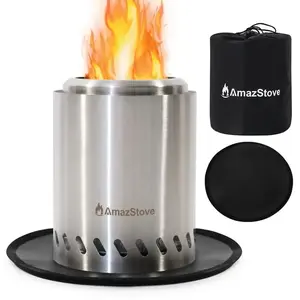 Stainless Steel Tabletop Fire Pit, Low Smoke Camping Stove with Travel Bag, Outdoor Safe Burning Fire Pits for Fuel Pellets, Wood