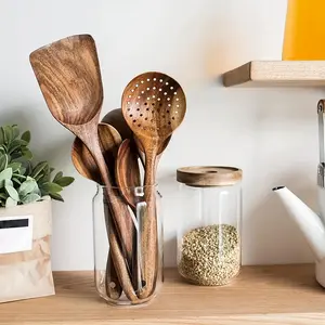 Wooden Kitchen Utensils Set, 5 Counts/set Wooden Spatula & Spoon Set, Non-stick Cookware Utensils Set, Kitchen Cooking Utensils Kit, Wooden Cooking Tools