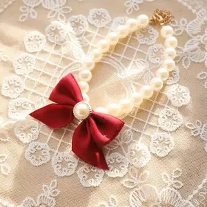 Cute Pearl Bow Tie Collar for Pets, Perfect Fit for Both Dogs & Cats, Ideal Gift for Festive Occasions, Enhance Your Pet’s Look