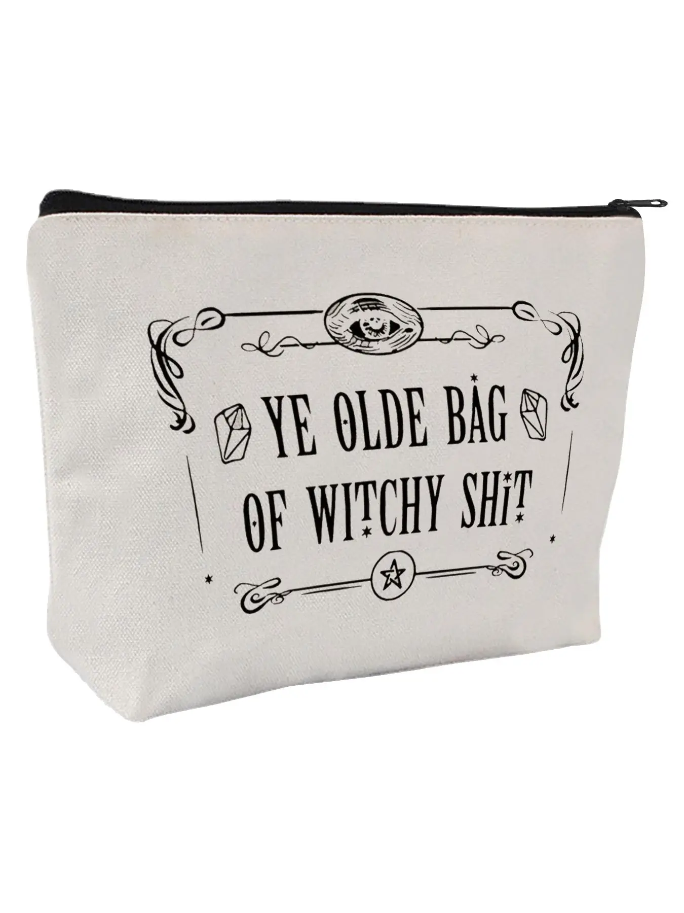 Witchy Themed Makeup Bag, Letter Pattern Zipper Makeup Bag, Versatile Storage Bag for Travel, Dormitory, Daily Use, Witchy Gift for Women