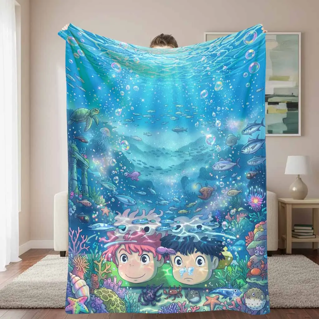 Multi-Size Flannel Fabric Blanket, Deep Sea Print Vibrant Creatures & Coral Reef Pattern, Ultra Soft Lightweight Breathable Warm Bedding Throw, Wrinkle Resistant, Anti-Pill, Durable for Living Room Sofa Lounging, Thoughtful Birthday Gift Home Decor