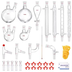 VEVOR Lab Distillation Kit, 3.3 Boro Lab Glassware Distillation Kit with 24, 40 Joint, 1000ml Essential Oil Distillation Apparatus Kit, 32 pcs Set of Glassware Equipment