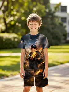 Boys' 3D Clothing Set, Cool Roblox Block Man Gold Coin Full Print, Casual Daily Wear, Outdoor, Holiday Gift, Birthday Present