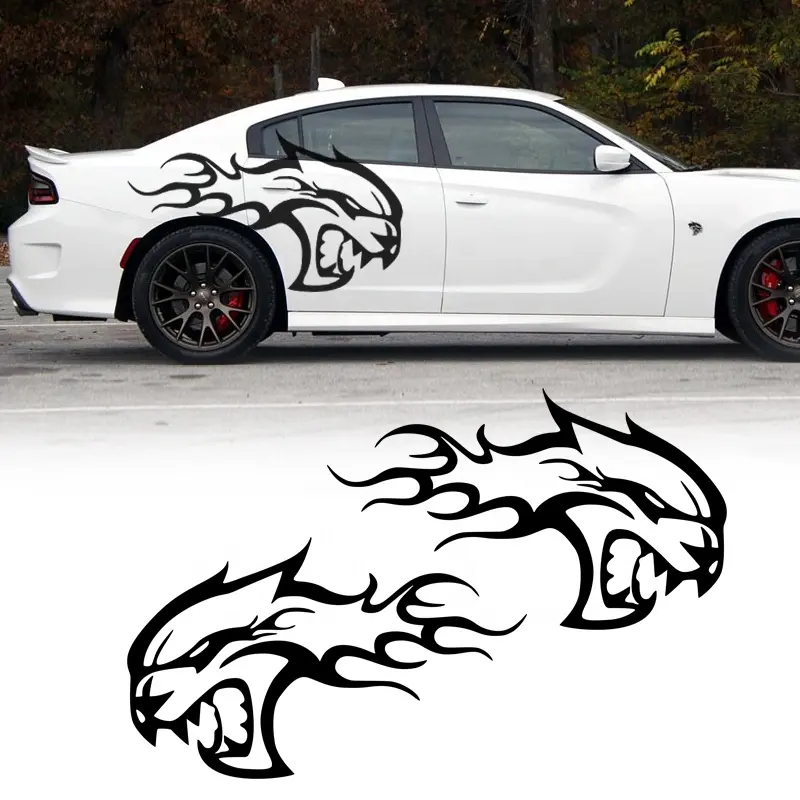 Challenger Charger Fire Rear Side Decal Kit Hellcat Savage Big Cat Head Decal Pair Left & Right High-Quality Vinyl Weather-Resistant UV-Proof
