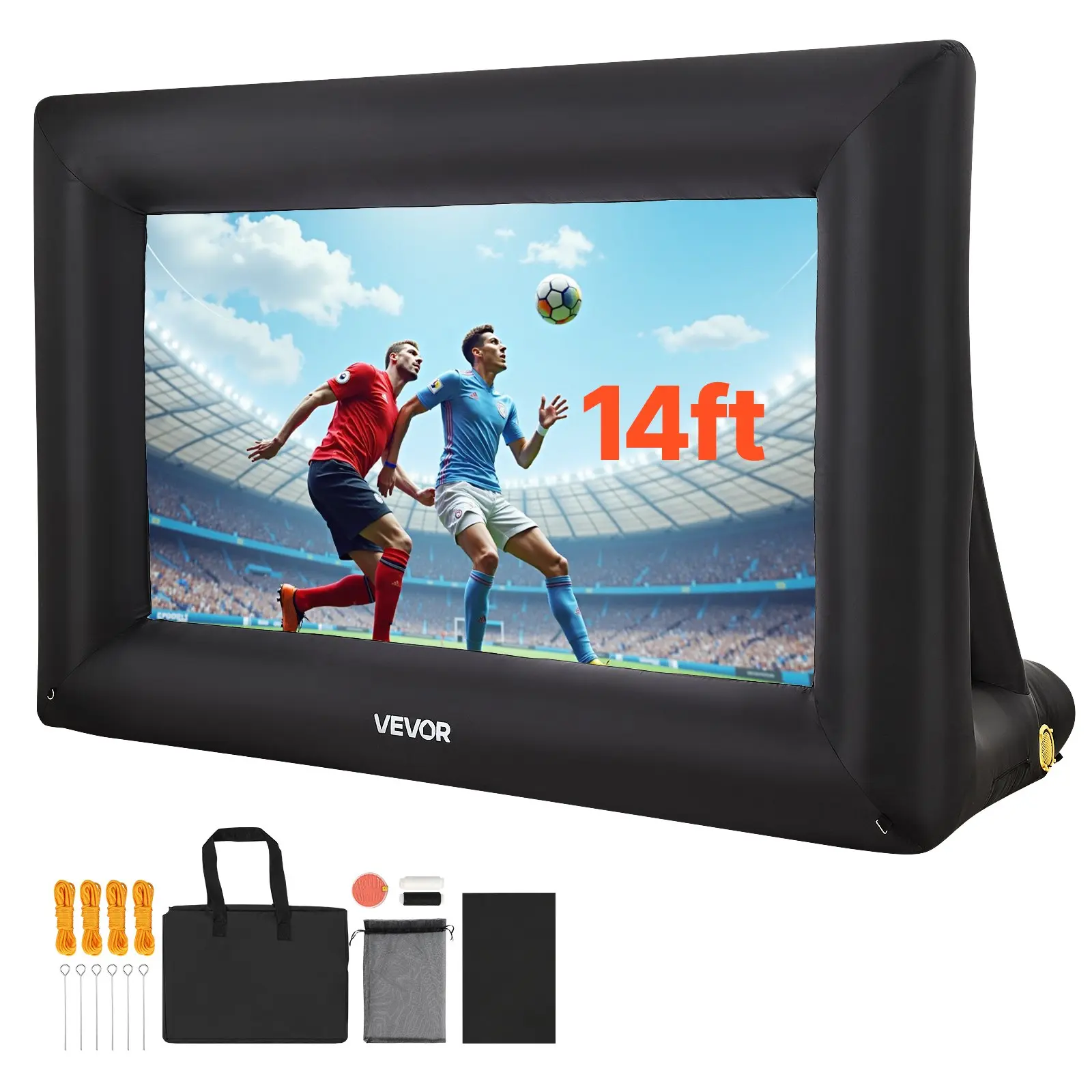 VEVOR 14FT Waterproof Inflatable Projector Screen, Oxford Fabric Blow-Up Screen with 120W Air Blower, Ropes, Stakes, Front Projection, Bright Image, Quick Setup, Easy Disassembly & Cleaning, Outdoor Backyard Home Improvement Use