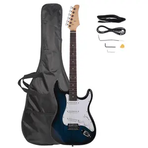Blue Electric Guitar with Rosewood Fingerboard Durable Basswood Body Adjustable Truss Rod & Tremolo Bridge Complete Set for Performances 22 Frets 25.5" Scale Length Right-Handed