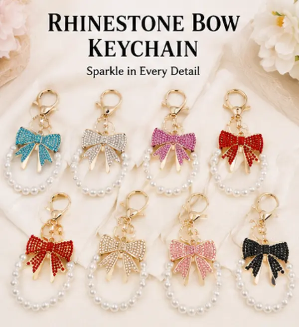 Luxury Sparkling  Rhinestone Bow‑Knot Key‑Charm, Sturdy Alloy Metal Snap‑Ring, Fashion Women’s Bag Decoration, Aesthetic Car Keychain, Perfect Birthday Holiday Gift for Young Girls