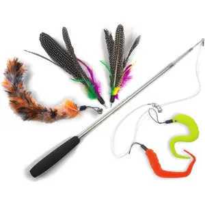 Toys Wand Retractable Interactive  Teaser   with Bell, 5 count Refills