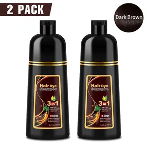 (2 Pack) 3 in 1 Hair Dye Shampoo - Can Cover Gray Hairs, Herbal Ingredients, Contains Ginseng Extract, Natural Haircoloring, Dark Brown Hairdye, 500ml