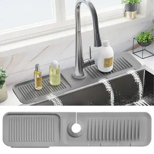 24-Inch Farmhouse Silicone Splash Guard, Water Splash Proof Cuttable Faucet Back Sink Mat with Gutter for Kitchen Sink Draining & Protection