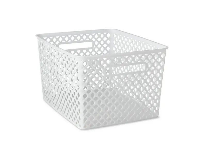 Mainstays Large White Decorative Storage Basket with Unique Mesh Design for Organizing Spaces