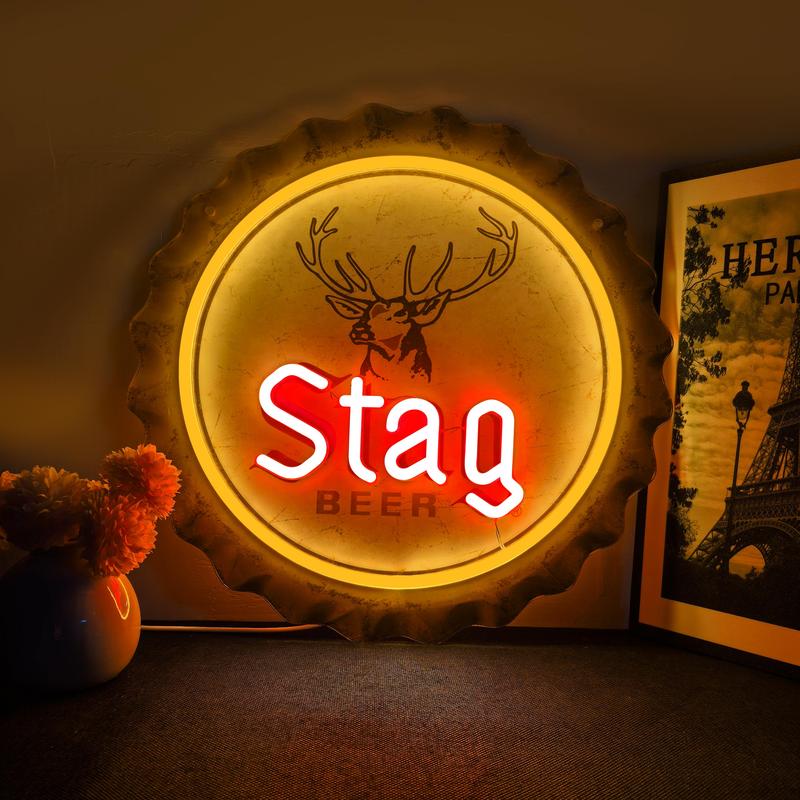 Beer Bottle Cap LED Neon Sign, 13.39"x13.39" Acrylic & LED Wall Light, USB Powered Bar Decor for Home, Man Cave, Pub, Party