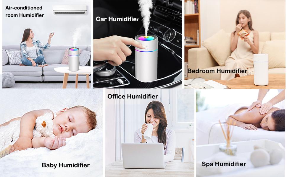 Portable Mini Humidifier with 7-color Lights, Cool Mist Small Desk Humidifiers Car Humidifier [2 Mist Modes] USB Personal Desktop Humidifiers for Bedroom, Office, Travel, Car, Plants, Super Quiet