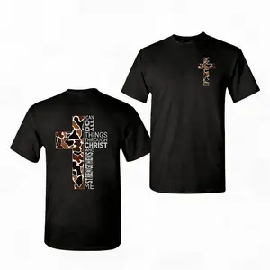 Christian T-Shirt, Camo Cross Design With Philippians 4:13 Verse, Perfect For Faithful Believers And Outdoorsmen Sports T-shirt, regular fit, casual and stylish T-shirt, suitable for everyday wear, a men's top suitable for all seasons.