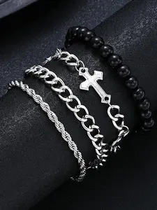 The four piece hip hop fashion cross bead stainless steel bracelet is suitable for daily wear, vacation dates, and other occasions, and is also a surprising and exquisite small gift.