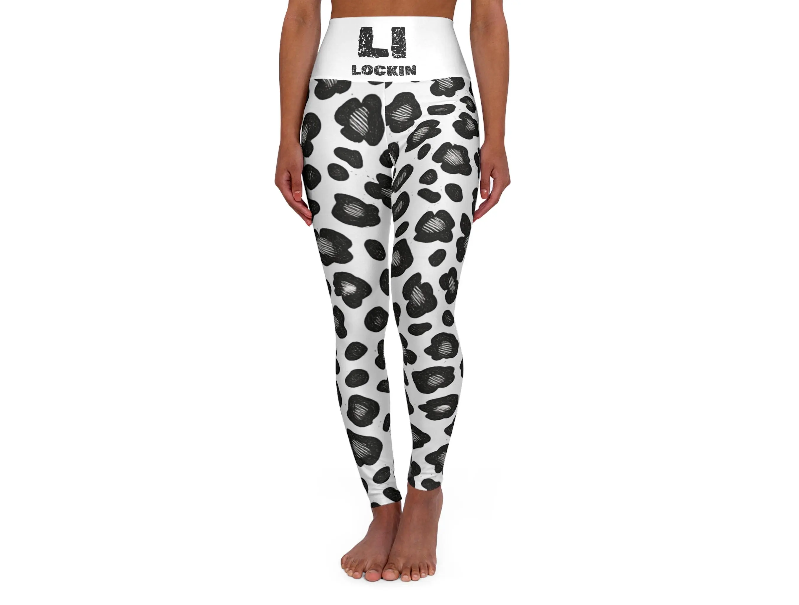High-Waist Leopard Print Yoga Leggings — 'Lockin' Waistband Activewear