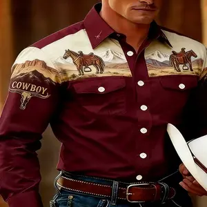 Men's Western Style Long Sleeved Shirt, With A Strong Western Style, Suitable For Daily Leisure, Vacation And Travel Occasions