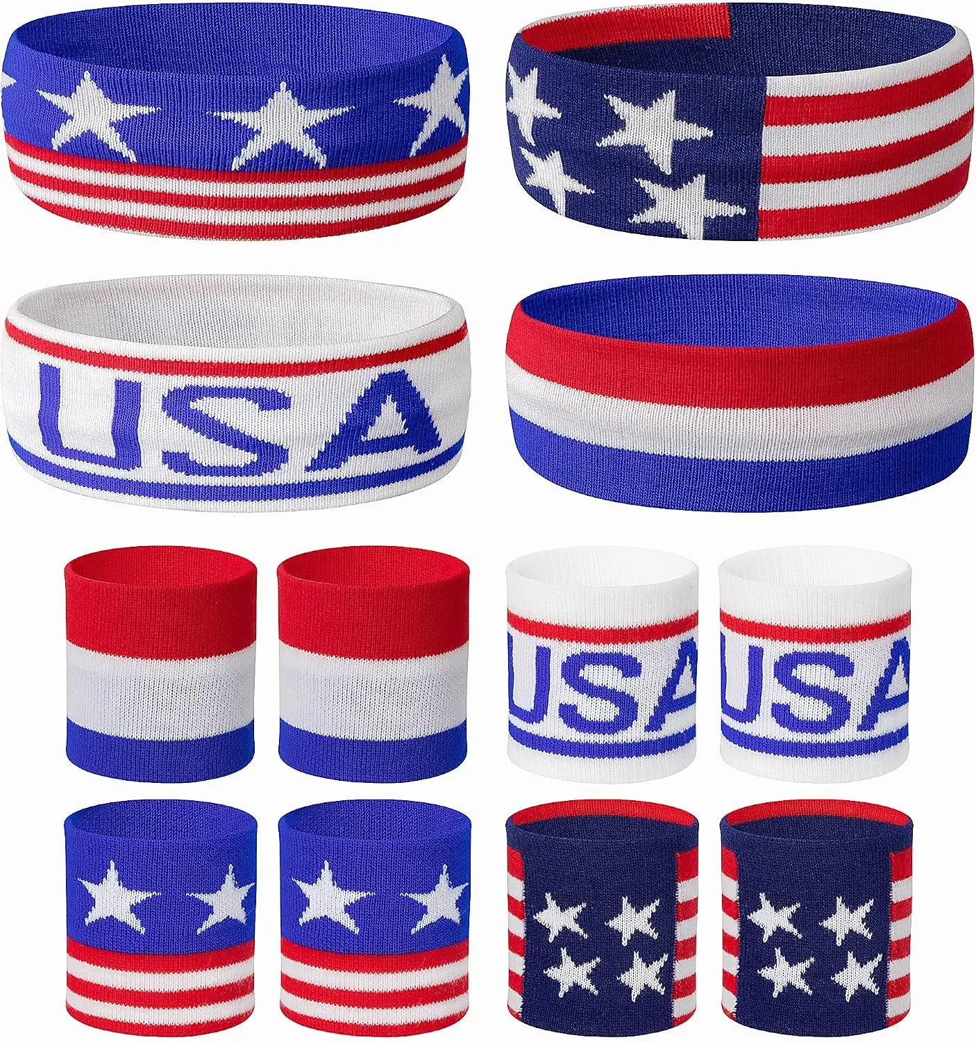 American Flag Sports Headband and Wristband- Striped Sweatband Set for Basketball, Football, Running, Gym, Exercise Gift