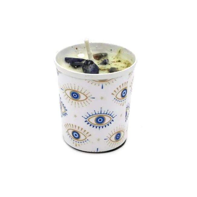 Evil Eye Scented Candle with Herbs and Lapis Lazuli Crystals