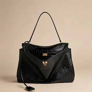 designer genuine leather shoulder bag for women with aged gold and silver hardware tote smooth calfskin and crocodile with buckle chic rodeo handbags