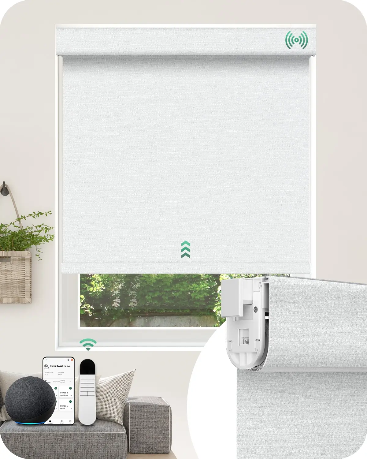Allesin Motorized Blinds No Drill Automatic Roller Shades with Remote | Rental-Friendly & Easy Install Smart Electric Blackout Window Blinds for Home Office, Living Room Snow-Jacquard 22x72