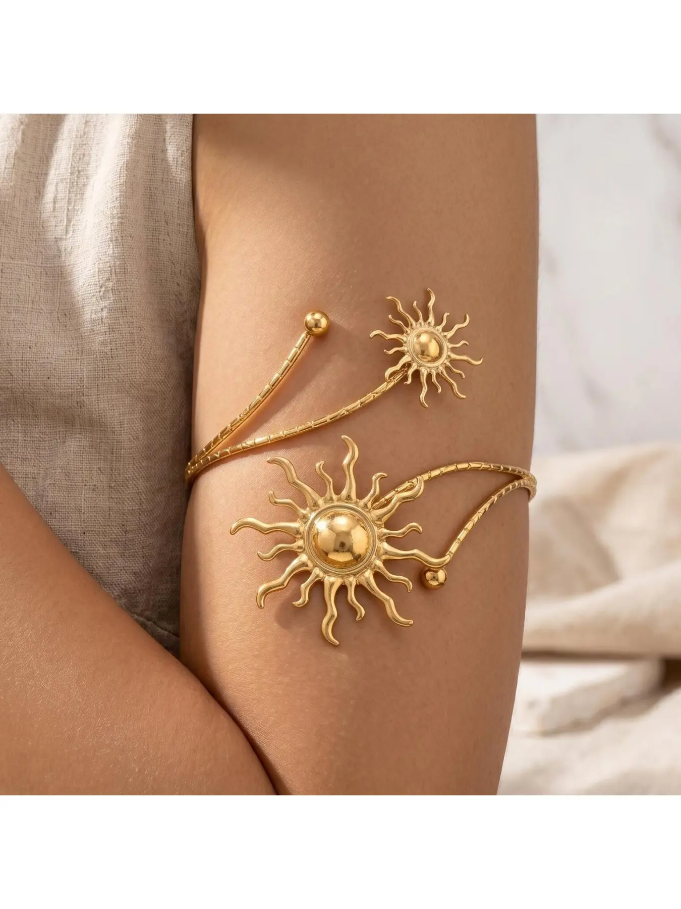 European and American fashionable bracelet for women, sun totem open arm chain, European and American light luxury Instagram-style upper arm ring Bracelet Jewelry Adjustable Cuff