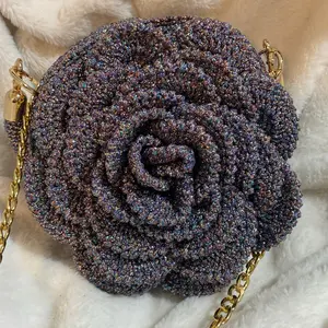 Handmade Gray Blue and Purple Multicolor Sparkle Rose Purse