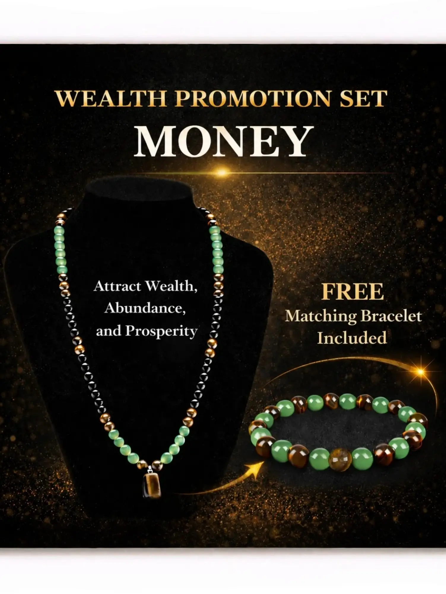 Money Attraction Necklace with Aventurine and Tiger Eye Pendant, Elegant Long Chain, Fashion Necklace, Ideal Gift for All Seasons, Beaded Pendant Necklace, Curated Necklace
