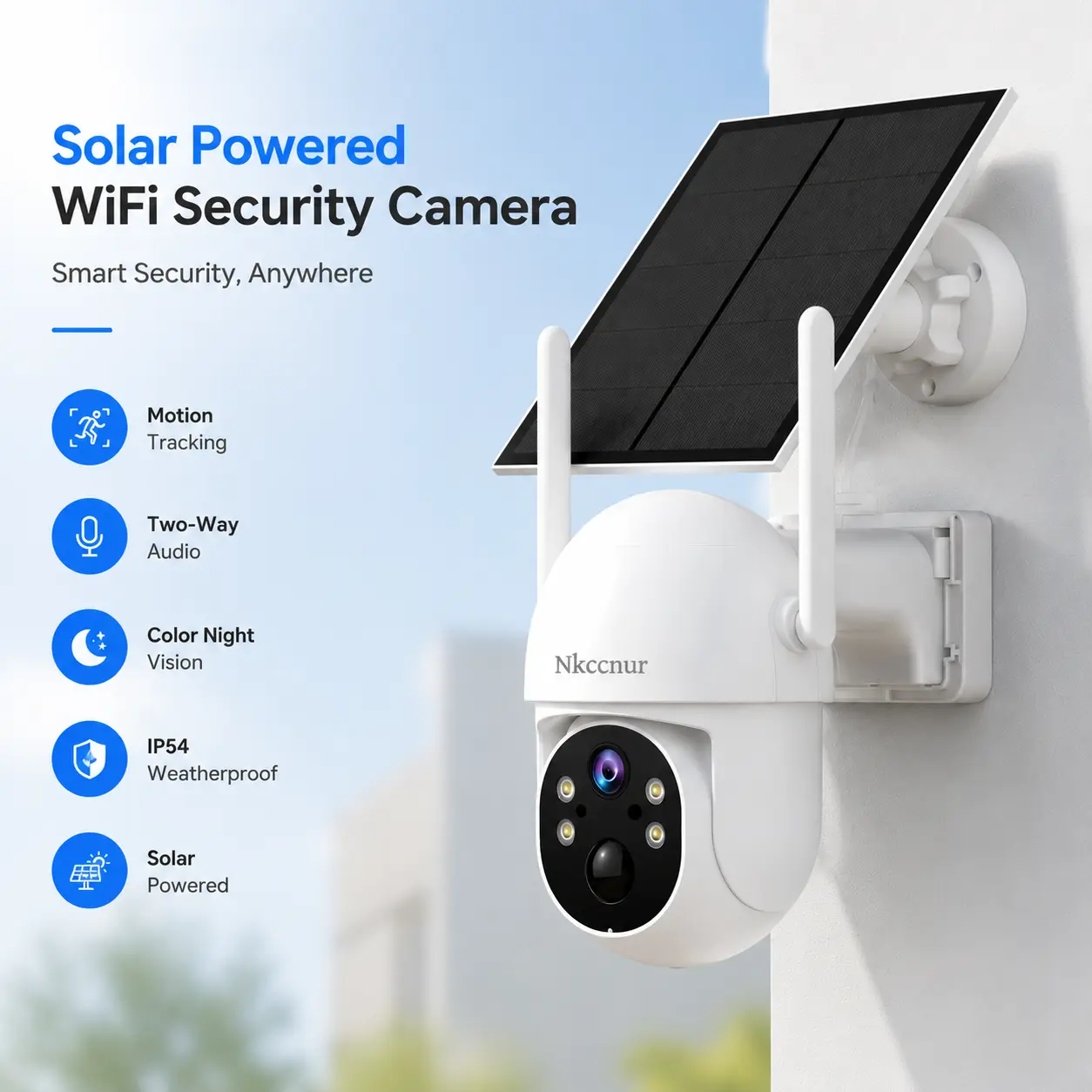 1pc Solar Powered Waterproof Safety Camera - 3MP HD Outside Camera, IP54 Waterproof, HD Night Vision, Motion Sensor Outdoor, Intrusion Alarm, Encrypted Cloud Storage, Safety