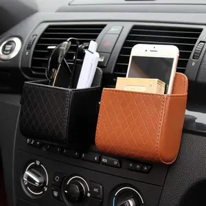 Car Air Vent Phone Holder, PU Leather Car Phone Storage Box, Hanging Storage Box, Car Organizer, Universal Car Interior Accessories for Men & Women