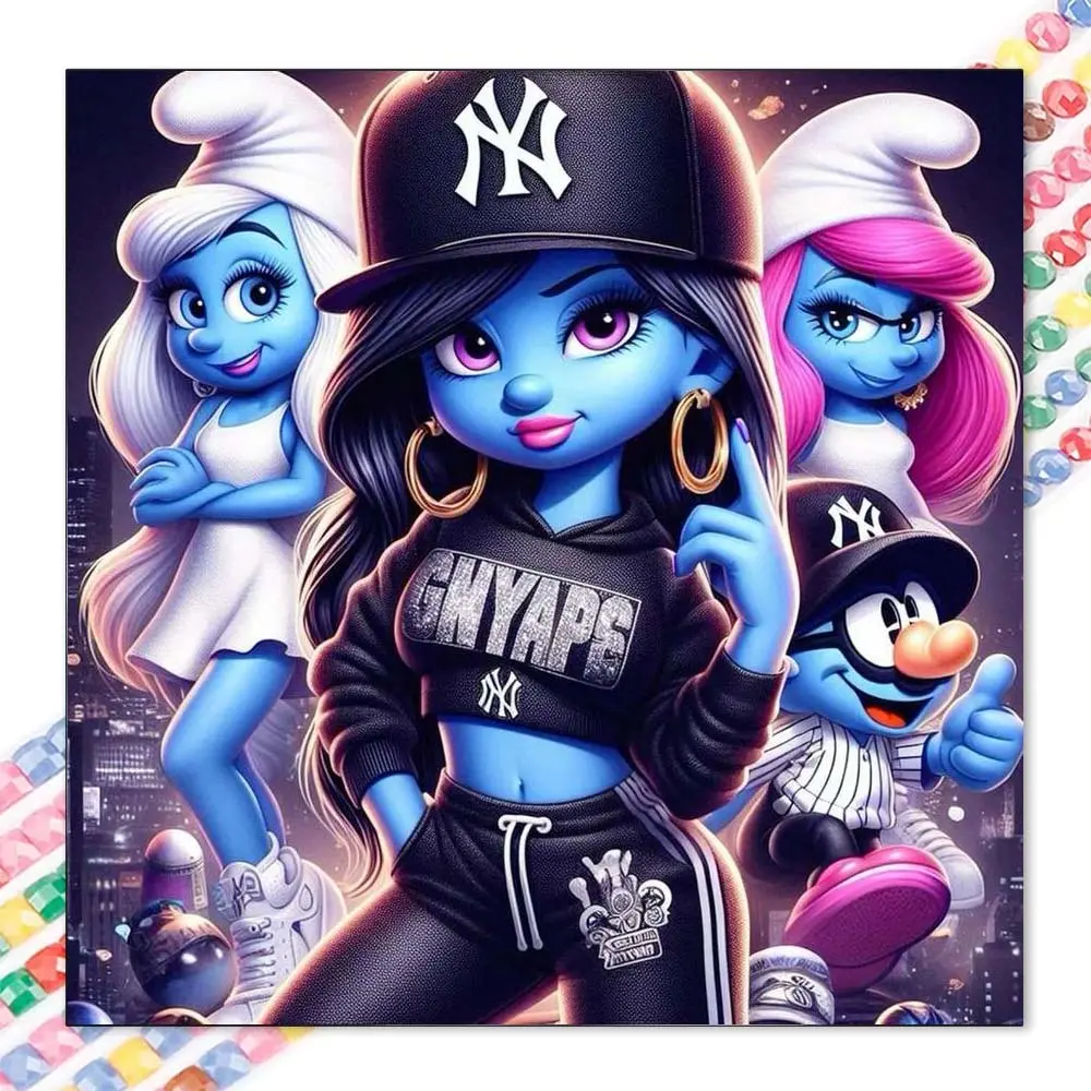 1 DIY Handicraft diamond painting kit, 5D diamond art set, DIY decoration, Smurfs, hip-hop style, urban feeling diamond painting set, full round diamonds, mosaic, diamond art, DIY art home decoration, Wall Art Painting, suitable for Christmas.