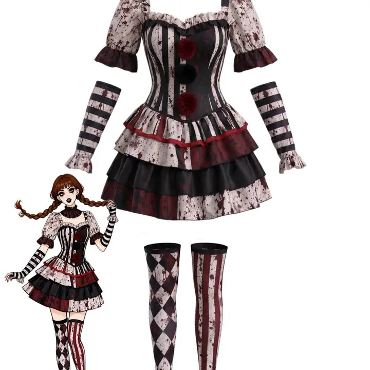 RETRO STAGE Women's 1960s Halloween Blood Print Tiered Ruffled Clown Set - Short Dress, Costume Ideas