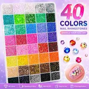 32000 Pcs Nail Art Rhinestones Set,40 Grids Flatback Acrylic Diamonds,Bedazzled Kit,Jelly Rhinestones Synthetic Bead，Dotting Pen, Tweezers – Nail Art Tools & Rhinestone Bedazzling Kit for DIY Manicure, Hair Accessories