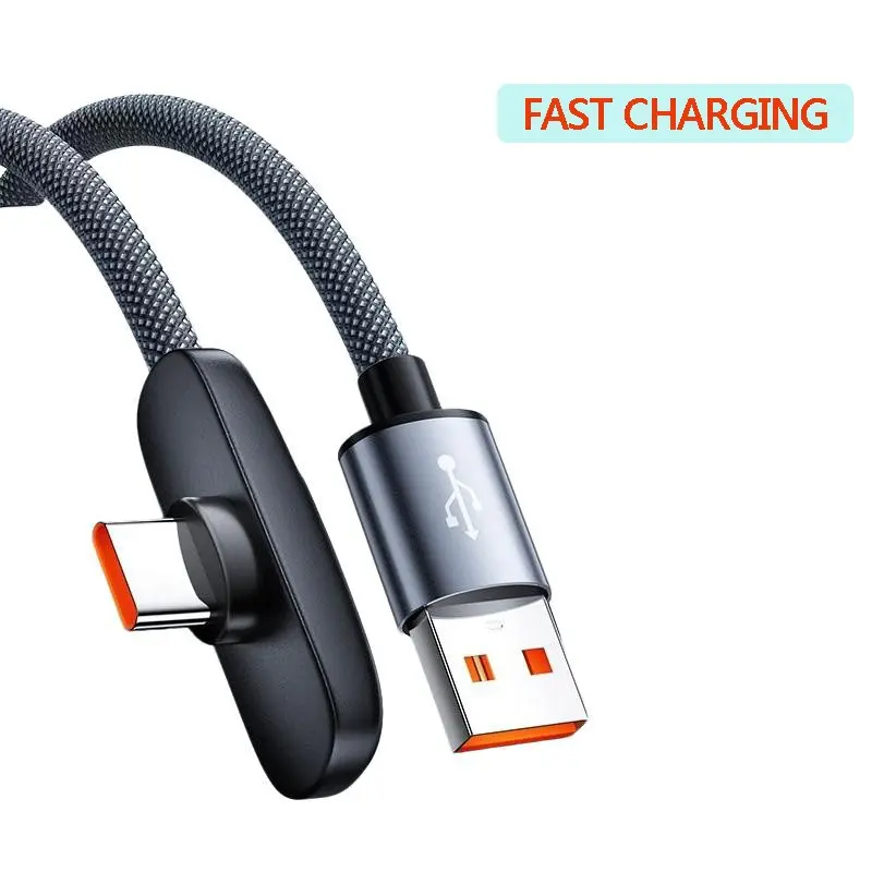 100W 90-Degree Right-Angle USB-C Data Cable, Fast Charging Cord, 78.74 Inches, Nylon Braided, USB to USB-C, Compatible with CarPlay, iPhone 15, Samsung Galaxy S24/S23, MacBook, iPad Pro
