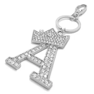Sometheme Special Rhinestone Studded Large Initial Letter Charm Keychains, Bag Charm, Key Ring in Rhodium Tone