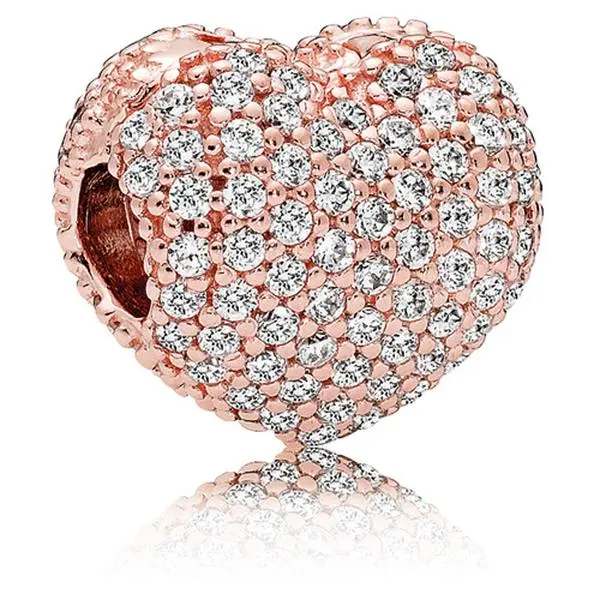 PANDORA Pave Open My Heart Clip - 781427CZ, Female, Metal, Rose, Sparkle Effect, Vintage, Collectibles, Clip Earrings, Heart Shape, Clip-On