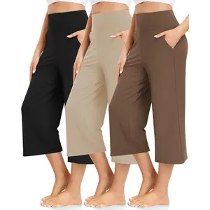 3 Pack Women's Wide Leg Yoga Pants Comfy Loose Sweatpants High Waisted Lounge Casual Pants with Pockets