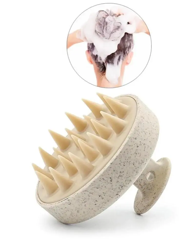 Beige/Pink Scalp Massager Shampoo Brush 1PC – Handheld Silicone Brush for Easy Lather, Perfect for Shower & Hair Care Routine