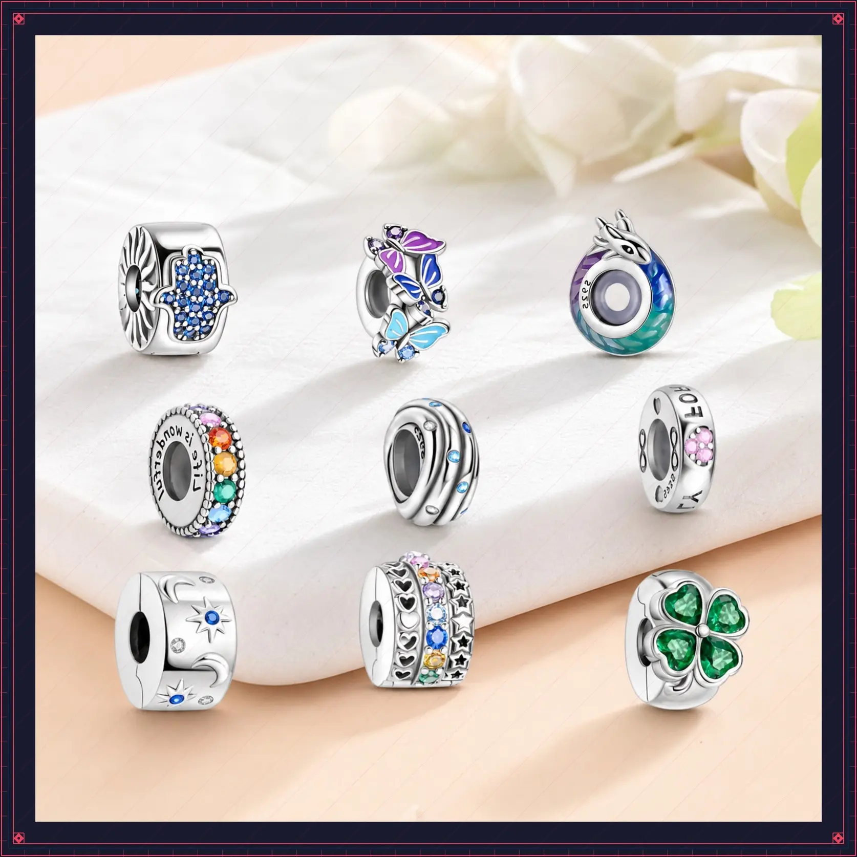 MULA 925 Sterling Silver Spacer Beads for Women, Elegant Floral & Geometric Charms, Versatile Snug-Fit for Pandora Bracelets & Necklaces