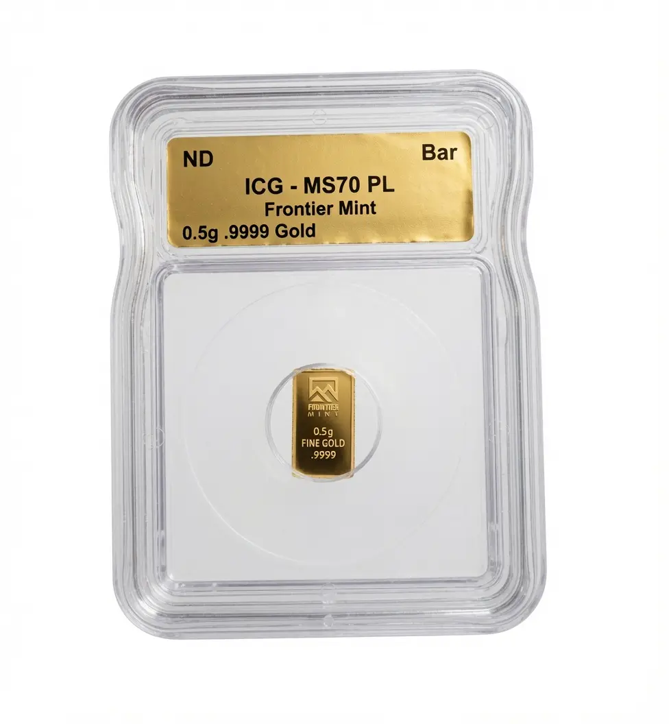 Frontier Mint 1/2 Gram .9999 Gold Bar ICG MS 70 Proof Like 0.5g