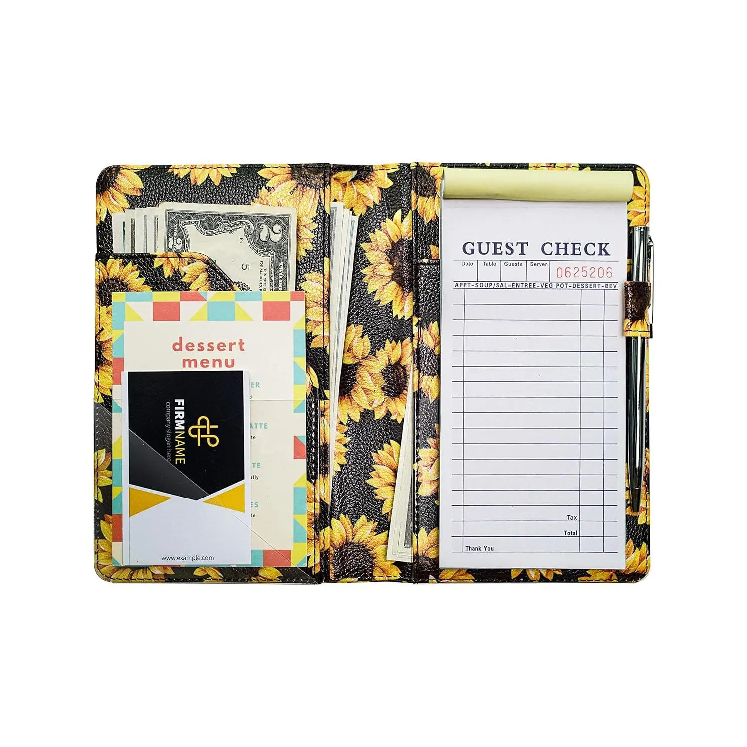 Black Server Books for Waitress Book Waiter Book Server Booklet Restaurant Waitstaff Organizer, Serving Book Guest Check Book Holder  Pocket Fits Server Apron (Sunflower)