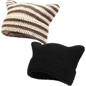 Cat Ear Design Hats for Women Cat Beanie Vintage Beanies Fox Pullover Hat Grunge Accessories Slouchy Casual Beanies for Women, Christmas Halloween Gift