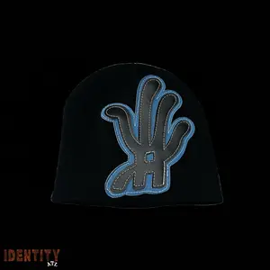 YKWYK Beanie Indigo - Stylish Black Beanie with Unique Blue and Gray Logo for Everyday Wear