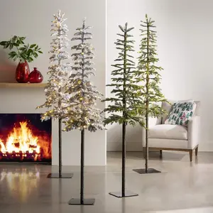 7' Lighted Indoor/Outdoor Flocked Alpine Tree