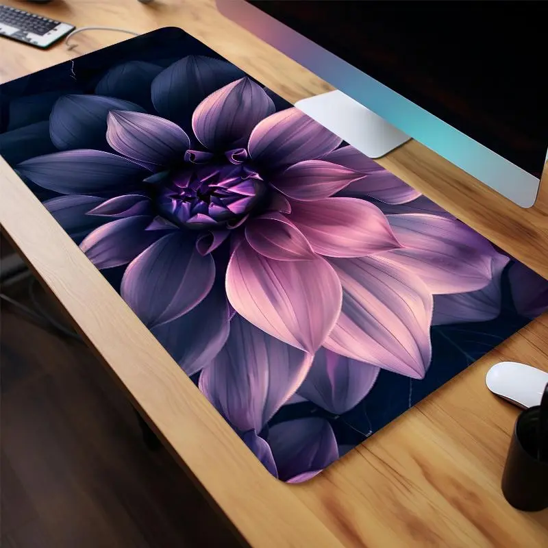 Lotus Flower Pattern Computer Mouse Pad, 1 Count Large Gaming Mouse Pad, Non-slip Rubber Base & Stitched Edge Desk Pad for Home Office Laptop PC, Gaming Mousepad, Desk Accessories