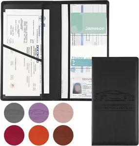 Car Registration and Insurance Card Holder for Women Men, Black Glove Box Paperwork Organizer with Magnetic Buckle for Easy Access and Protect Documents and Various Cards in Vehicle