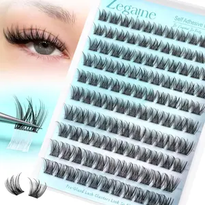 Self Adhesive Lash Clusters Natural Self Adhesive Eyelashes Glueless Lashes Cat Eye Pre Glued Lashes Reusable Wispy Cluster Lashes No Glue Needed WispyGlueless Lashes 10-16MM by Zegaine