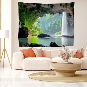 Extra-Large Waterfall Landscape Nature Aesthetic Printed Polyester Backdrop – Perfect for Birthdays, Room Decorations & Party Themes in Living Rooms or Dorms, Party Decorations, Home Decoration, Artistic Wall Hanging, Wall Tapestry,College Students