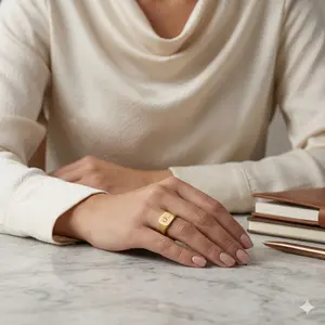 Gold Stainless Steel Square Signet Ring – Custom Engraved Initials Jewelry