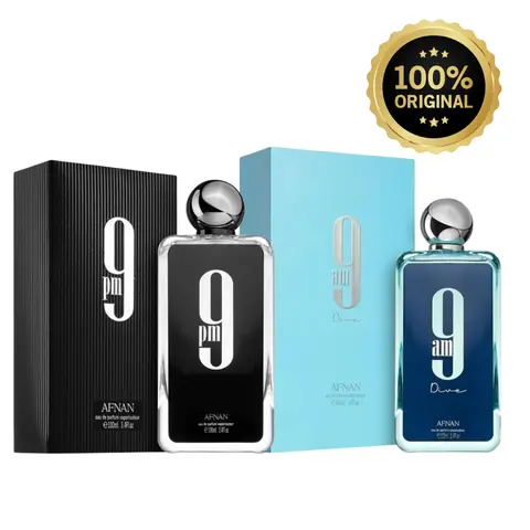 Afnan 9AM Dive + 9PM EDP Spray Perfume Gift Bundle, 100ML (3.4Oz) Niche Unisex Alcohol-Based Perfumes for Women, Long-Lasting Elegant Scent Blend, Scented with Smoky Incense & Cedar Amber Notes for Adults